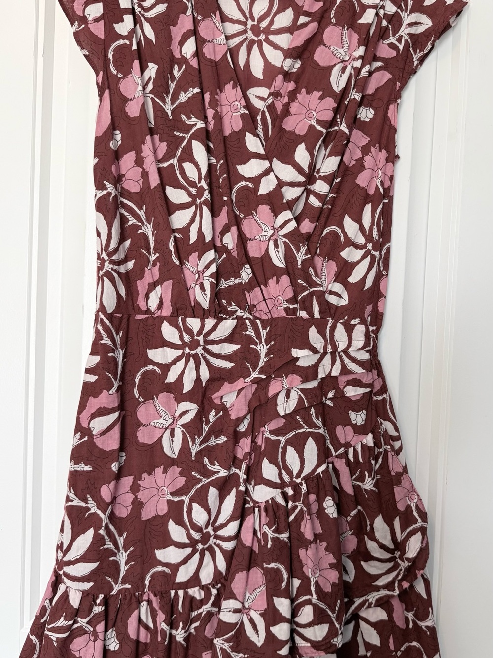 Midi Floral Tiered Dress in Brown and Pink-Nola Couture Size Smal